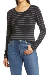 Caslon ® Scoop Neck Long Sleeve Cotton Knit Top In Black- White Lauren Stripe
