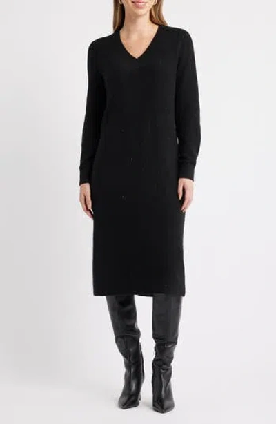 Caslon ® Sequin Long Sleeve Sweater Dress In Black