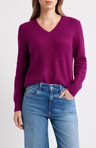 Caslon ® Sequin V-neck Sweater In Purple