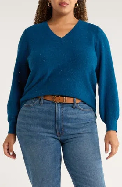Caslon ® Sequin V-neck Sweater In Blue