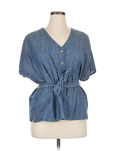 Pre-owned Caslon Short Sleeve Blouse In Blue