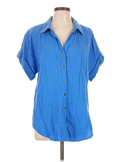Pre-owned Caslon Short Sleeve Blouse In Blue