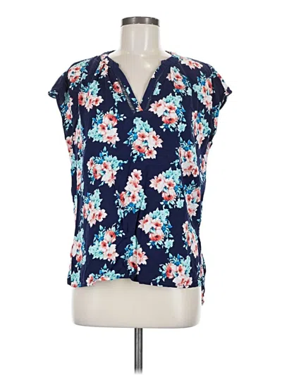 Pre-owned Caslon Short Sleeve Blouse In Blue