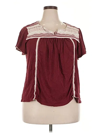 Pre-owned Caslon Short Sleeve Blouse In Burgundy