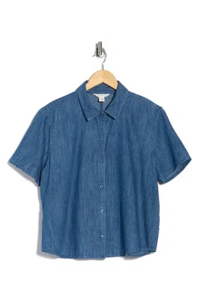 Caslon ® Short Sleeve Chambray Button Up Shirt In Blue