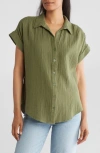 Caslon Short Sleeve Cotton Gauze Button-up Shirt In Green Sorrel