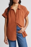 Caslon Short Sleeve Cotton Gauze Button-up Shirt In Rust Bisque