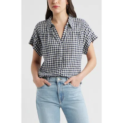 Caslon ® Short Sleeve Linen Blend Button-up Shirt In Blue
