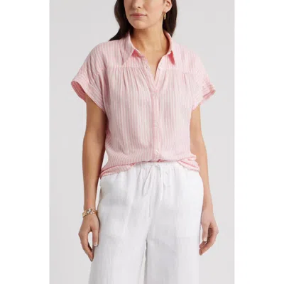 Caslon ® Short Sleeve Linen Blend Button-up Shirt In Pink