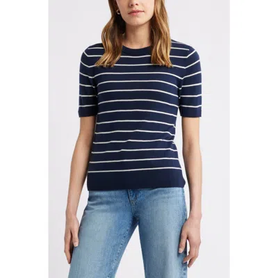 Caslon ® Short Sleeve Merino Wool Blend Sweater Top In Blue