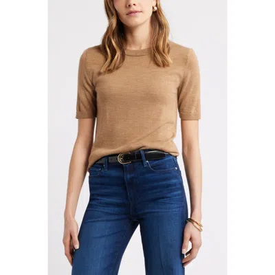 Caslon ® Short Sleeve Merino Wool Blend Sweater Top In Brown