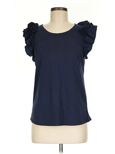 Pre-owned Caslon Short Sleeve Top Blue Ruffles Neckline Tops