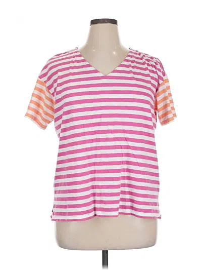 Pre-owned Caslon Short Sleeve Top Pink Stripes Pattern V Neck Tops