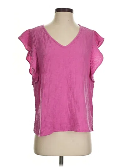 Pre-owned Caslon Short Sleeve Top Pink V Neck Tops