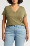 Caslon ® Short Sleeve V-neck T-shirt In Olive Burnt