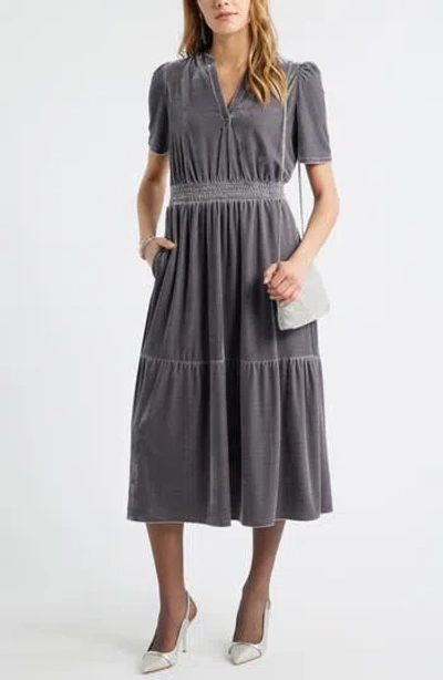 Caslon ® Short Sleeve Velour Midi Dress In Gray