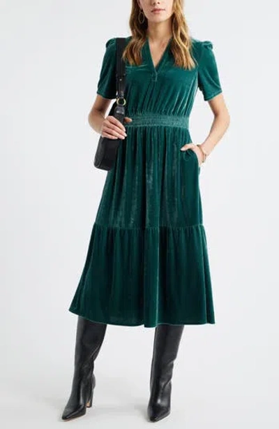 Caslon ® Short Sleeve Velour Midi Dress In Green