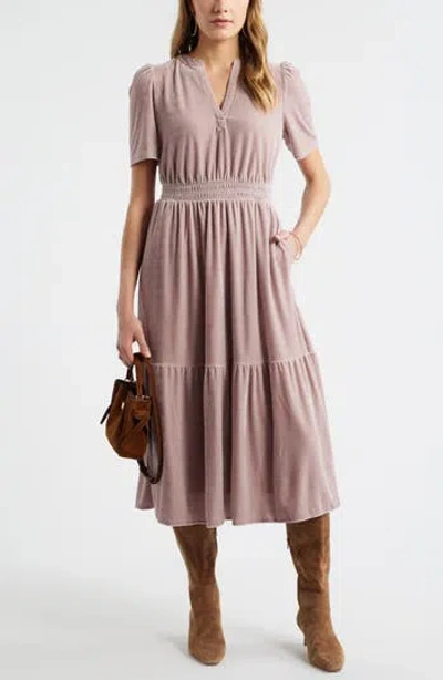 Caslon ® Short Sleeve Velour Midi Dress In Pink