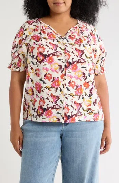 Caslon ® Short Sleeve Woven Top In Ivory Pristine Ophelia Floral