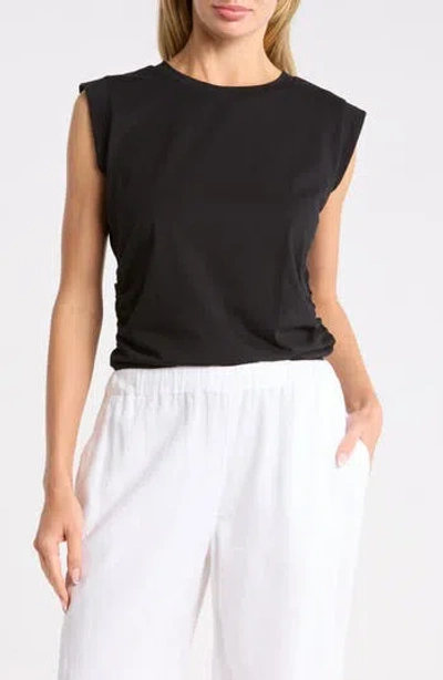 Caslon ® Side Ruched Cotton Blend Tank In Black