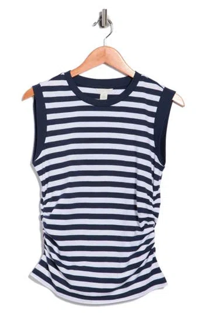 Caslon ® Side Ruched Cotton Blend Tank In Blue