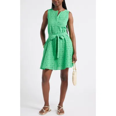 Caslon ® Sleeveless Cotton Eyelet Belted Dress In Green
