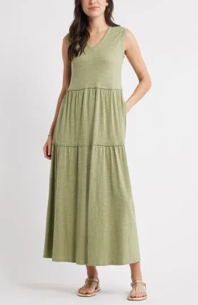 Caslon ® Sleeveless V-neck Tiered Dress In Green