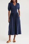 Caslon ® Puff Sleeve Ruffle Hem Gauze Maxi Dress In Blue