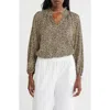 Caslon ® Smocked Split Neck Top In Animal Print