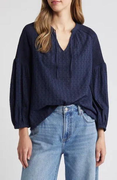 Caslon ® Smocked Swiss Dot Peasant Top In Navy Blazer