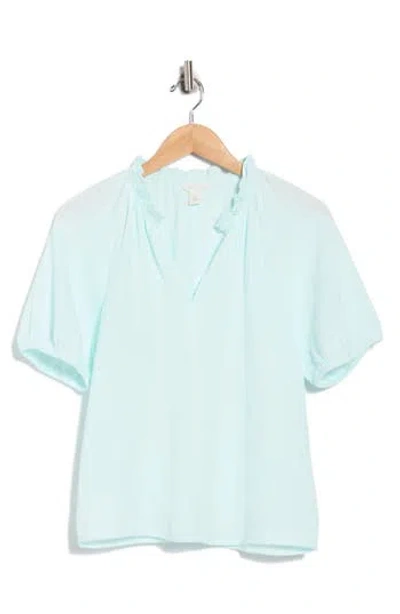 Caslon ® Split Neck Puff Sleeve Cotton Gauze Top In Blue
