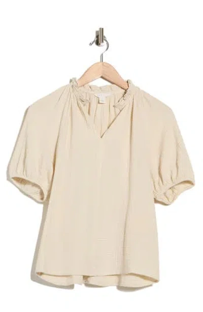 Caslon ® Split Neck Puff Sleeve Cotton Gauze Top In Neutral