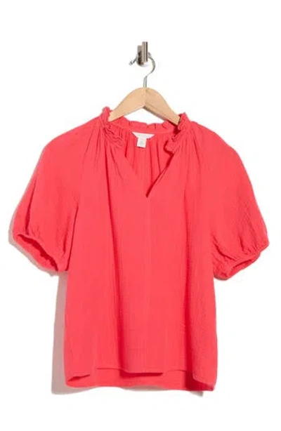 Caslon ® Split Neck Puff Sleeve Cotton Gauze Top In Red