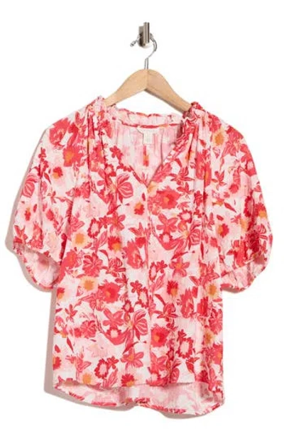 Caslon ® Split Neck Short Sleeve Cotton Gauze Top In Multi