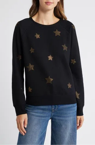 Caslon ® Stars Metallic Graphic Sweatshirt In Black- Gold Stars