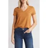 Caslon ® Stretch Cotton Blend V-neck T-shirt In Tan Sugar