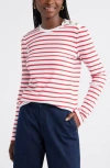 Caslon ® Stripe Button Shoulder Long Sleeve Rib T-shirt In Multi
