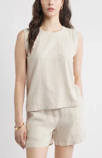 Caslon ® Stripe Cap Sleeve Linen Blend Top In Neutral