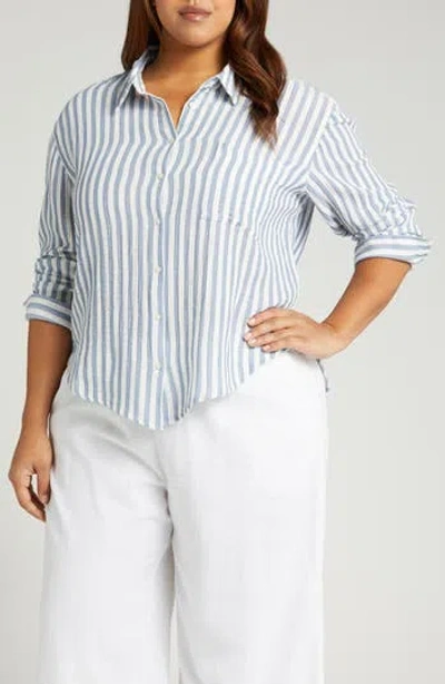 Caslon ® Stripe Cotton Gauze Button-up Shirt In Blue- Ivory Katie Stripe