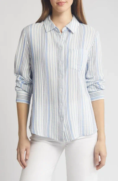Caslon Stripe Cotton Gauze Button-up Shirt In Ivory Cloud- Blue Vera Stripe