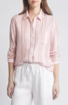 Caslon Stripe Cotton Gauze Button-up Shirt In Ivory Cloud- Pink F Vera Stp