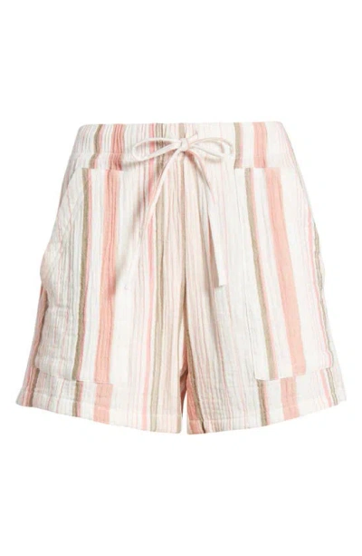 Caslon Stripe Cotton Gauze Drawstring Shorts In Ivory- Coral Pink Stripe