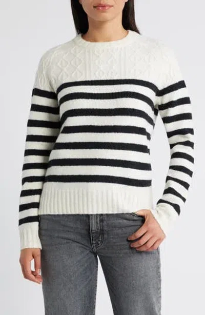 Caslon ® Stripe Crewneck Sweater In Ivory- Black Stripe