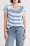 Caslon ® Stripe Cotton V-neck T-shirt In Blue Colony- White Stripe