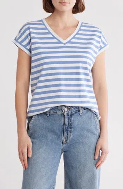Caslon ® Stripe Cotton V-neck T-shirt In Blue Colony- White Stripe