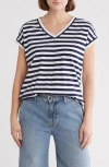 Caslon ® Stripe Cotton V-neck T-shirt In Navy Blazer- White Stripe