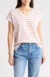 Caslon ® Stripe Cotton V-neck T-shirt In Pink Adobe- White Charm Stripe