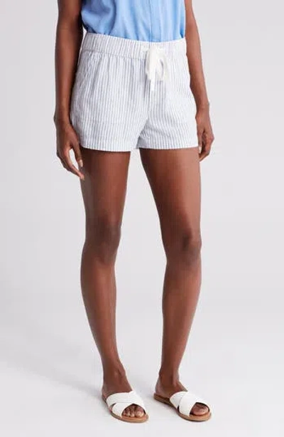 Caslon ® Stripe Drawstring Linen Blend Shorts In White- Blue Cove Stripe