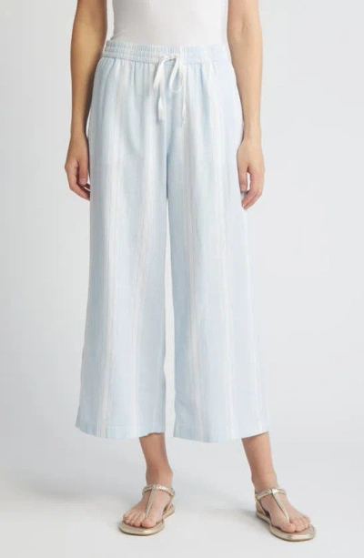 Caslon Stripe Drawstring Wide Leg Linen Blend Pants In Blue Skyway Bon Stripe