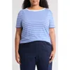Caslon ® Stripe Envelope Neck Knit Top In Blue Dazzle- White Stripe